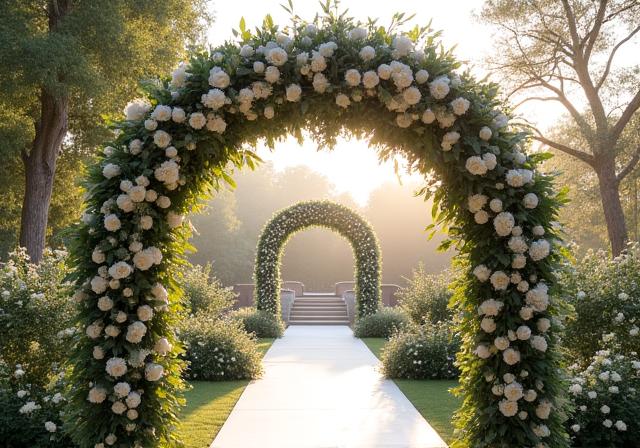 A beautiful wedding arch decorated with flowers