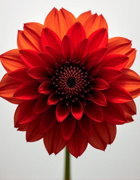 A complex and geometric red dahlia flower
