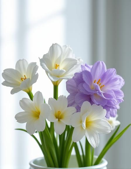 Delicate white and purple lisianthus flowers